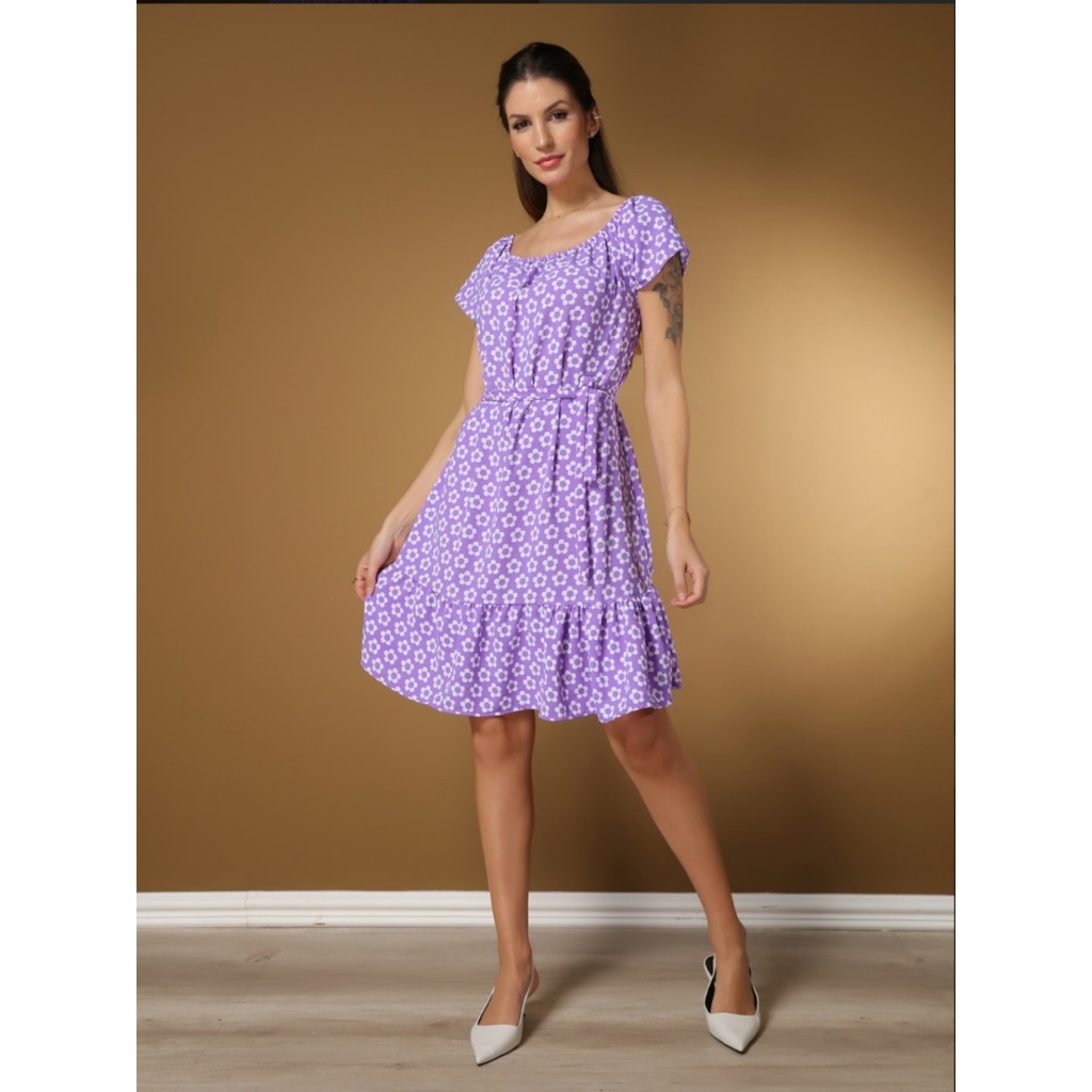 Vestido feminino estampado E liso amarração na cintura, No:1 e No:2 de duna,No:3 algodão estilo curto em promoção — imagem 2 de 2