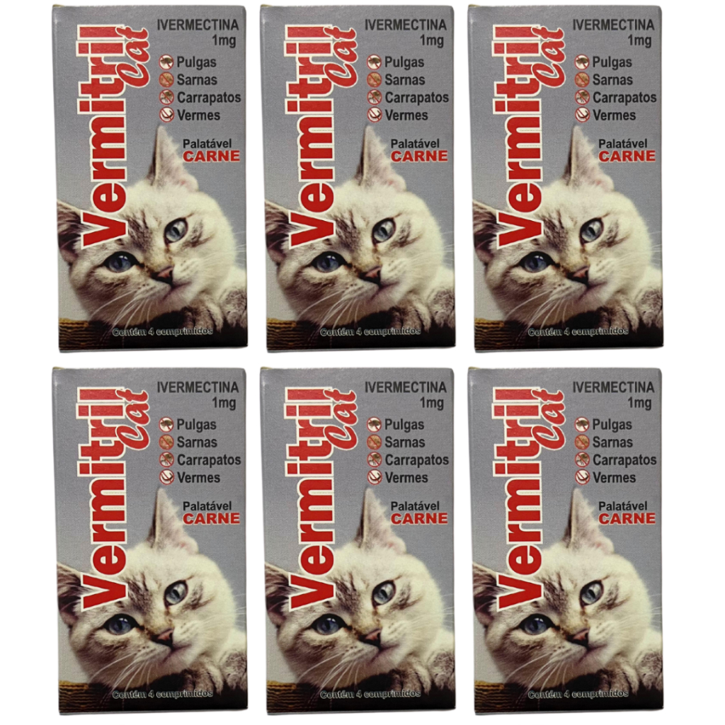 Vermitril GATOS - Anti Pulgas, Carrapatos, Vermes, Sarnas 24 Comprimidos mastigáveis