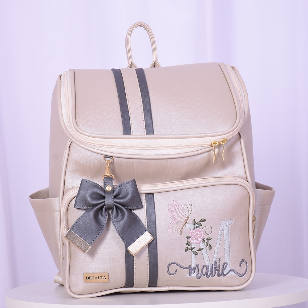 Mini Mochila Menina Personalizada Mavie Champanhe/Grafite - 01 Peça