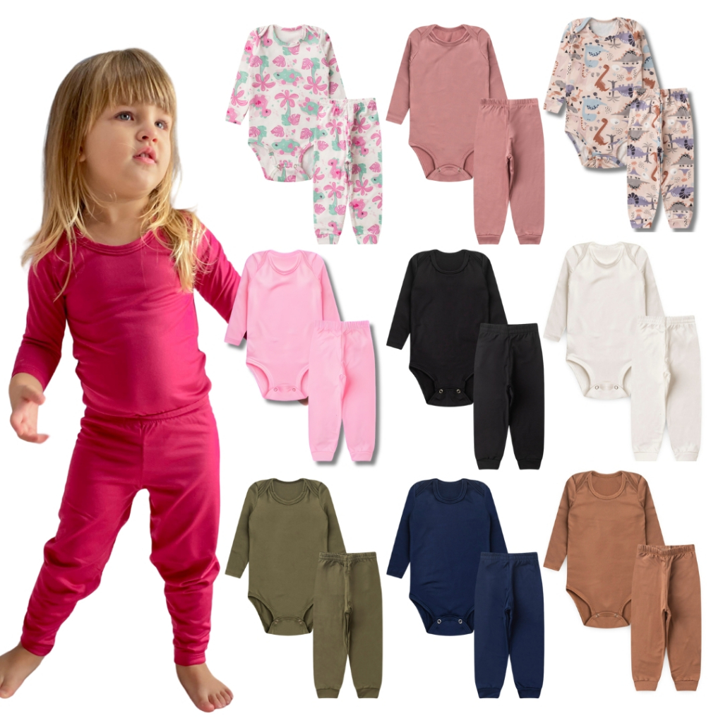 Conjunto Body e Calça Termico Bebe Menino e Menina Segunda Pele Infantil Peluciado Quentinho