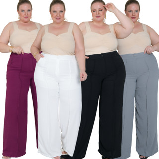 Calça Pantalona Plus Size Com Botão