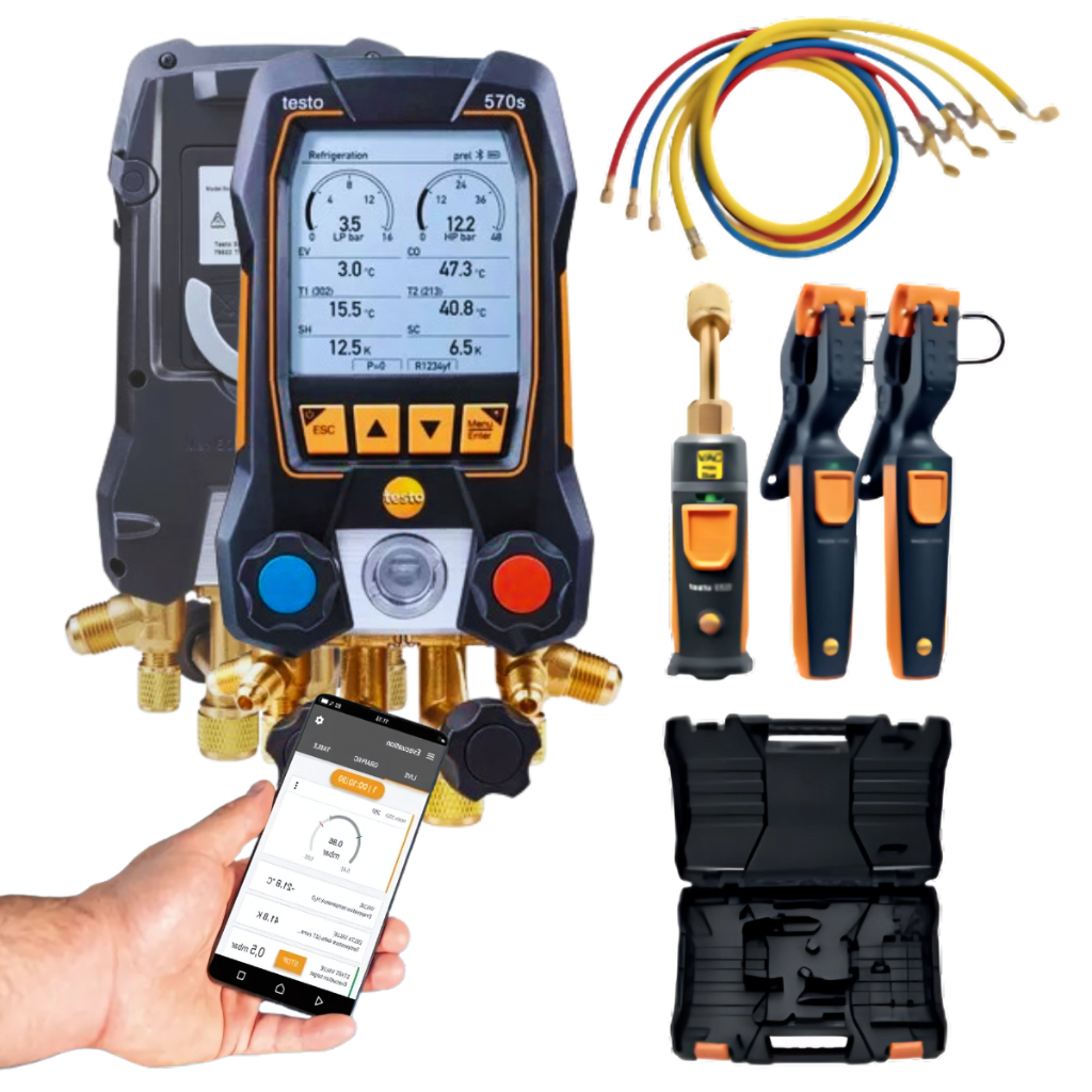 Kit Manifold Digital Testo 570s com Vacuômetro e Termômetros
