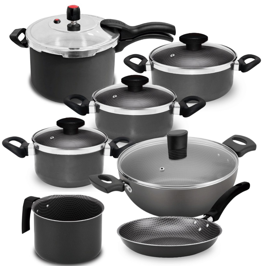 Jogo de Panela + Fervedor + Frigideira + Wok + Panela de Pressão Tampa Externa 7 Peças