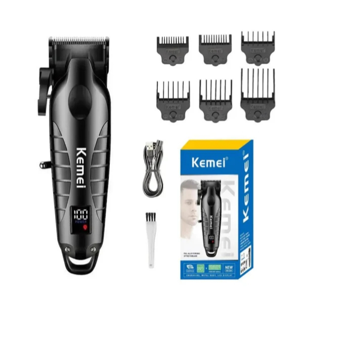 Máquina de Cortar Cabelo Profissional KEMEI -2290 Portátil Usb Display LCD 110V / 220V 6 Pentes Nova - Beauty