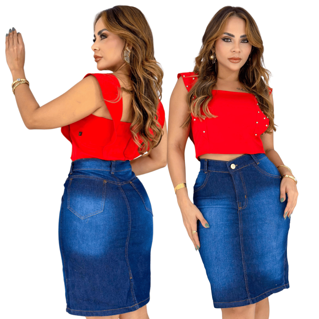 Saia Jeans Evangélica Longa No Joelho, Promoção Imperdível Para Moda Evangélica Gode.