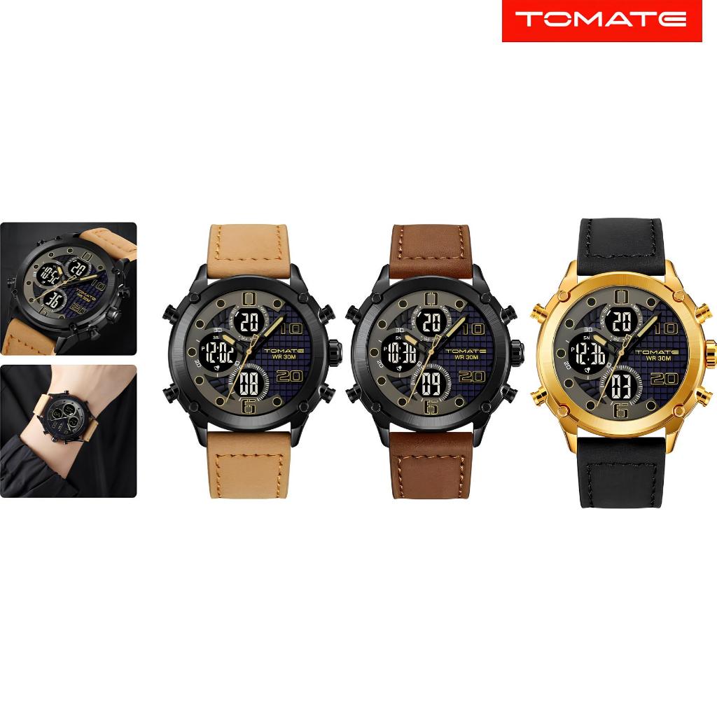 Relógio De Pulso Mostrador Grande , Couro Preto , Display Duplo, Criativo , Dígitos , Contagem Regressiva Tomate MTX-019