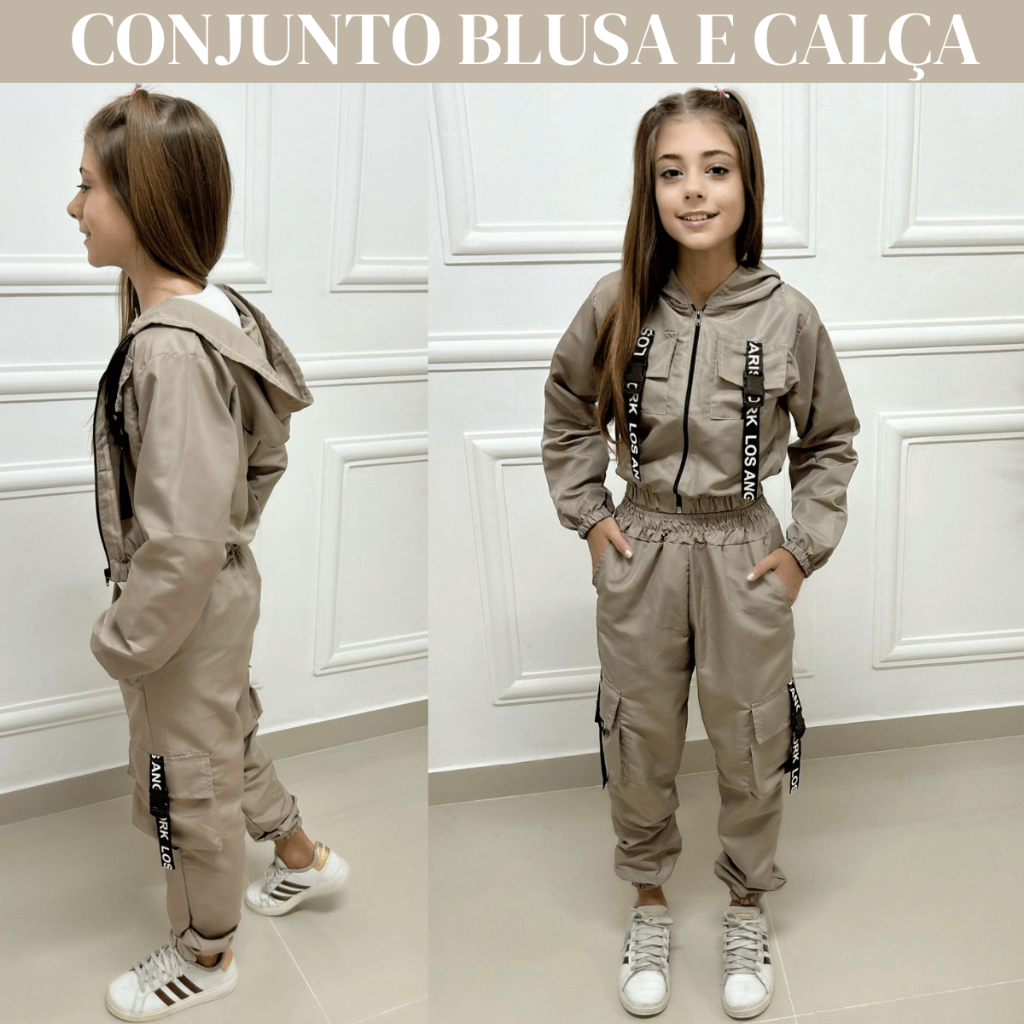 Conjunto Menina Juvenil Modelo Blusa e Calça Tactel Bolsos Infantil Criança Roupa Feminina Inverno em Oferta na Shopee