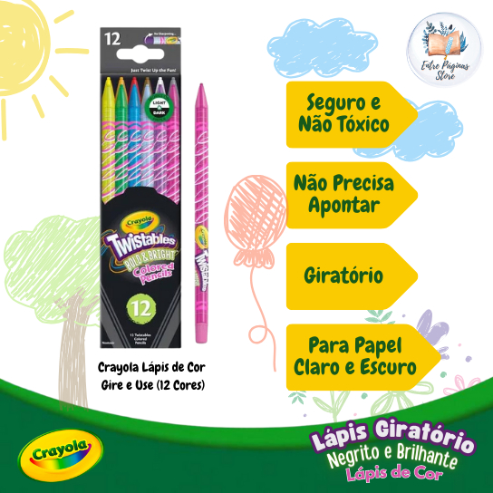 Crayola Lápis de cor Gire e Use Twistables, Bold & Bright Importado* - 12 Cores
