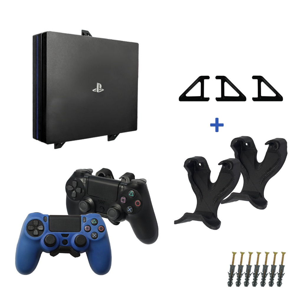 Kit de Suportes De Parede Para Console Playstation 4 PRO e 2 Suportes Para Controles PS4