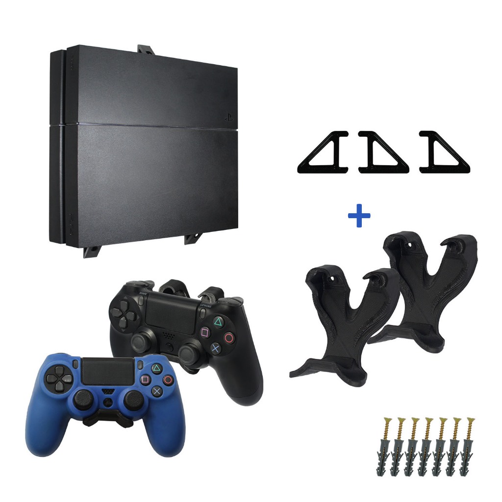 Kit de Suportes De Parede Para Console Playstation 4 FAT e 2 Suportes Para Controles PS4 em Oferta na Shopee