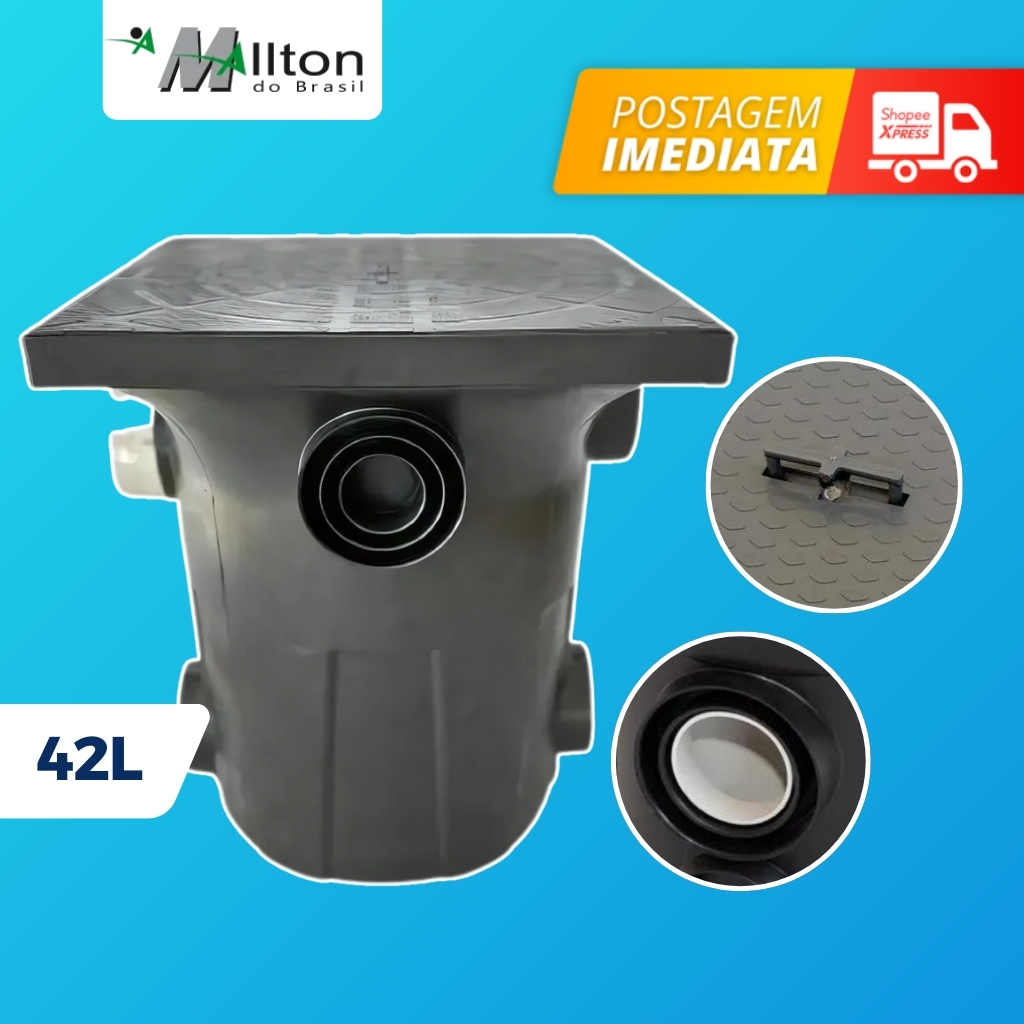 Caixa De Gordura Sifonada Grande Mallton 42L Com Cesto De Limpeza