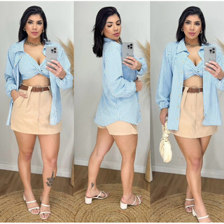 conjunto camisa mais cropped camisa e cropped feminino moda feminina verão
