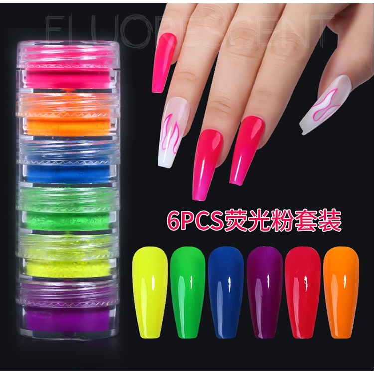 Torre de Pó Neon 6 Cores Maquiagem Artística, Fantasia e Nail Design Pigmento Fluorescente - SQ8551