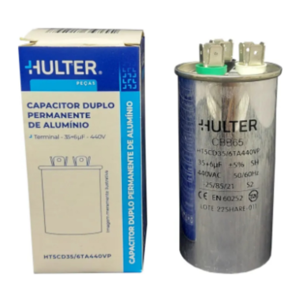 Capacitor Duplo 35+6 Mfd 440v Com Terminal E Corpo Aluminio Hulter