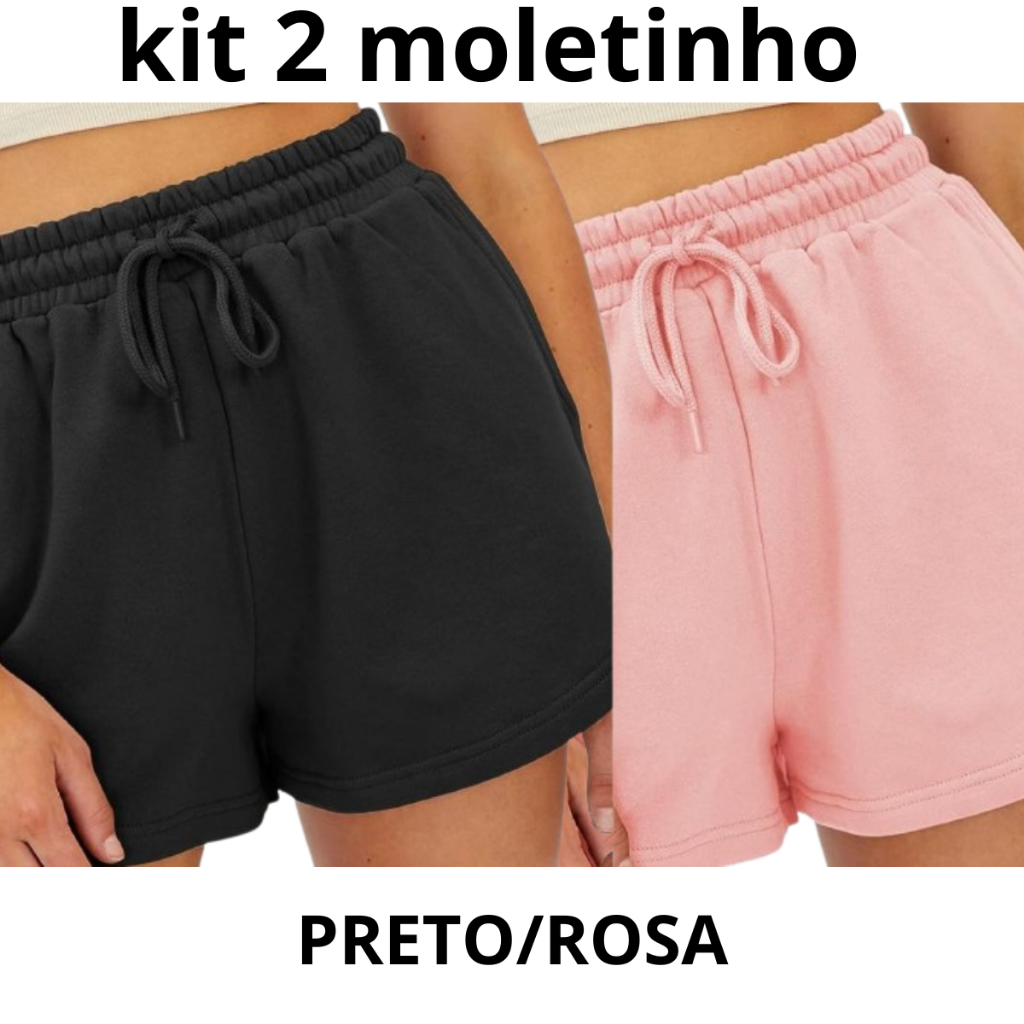 Kit 2 moletom moletinho ribana 2 shorts feminino cos alto combina com tudo balada academia dia dia leve preto cinza
