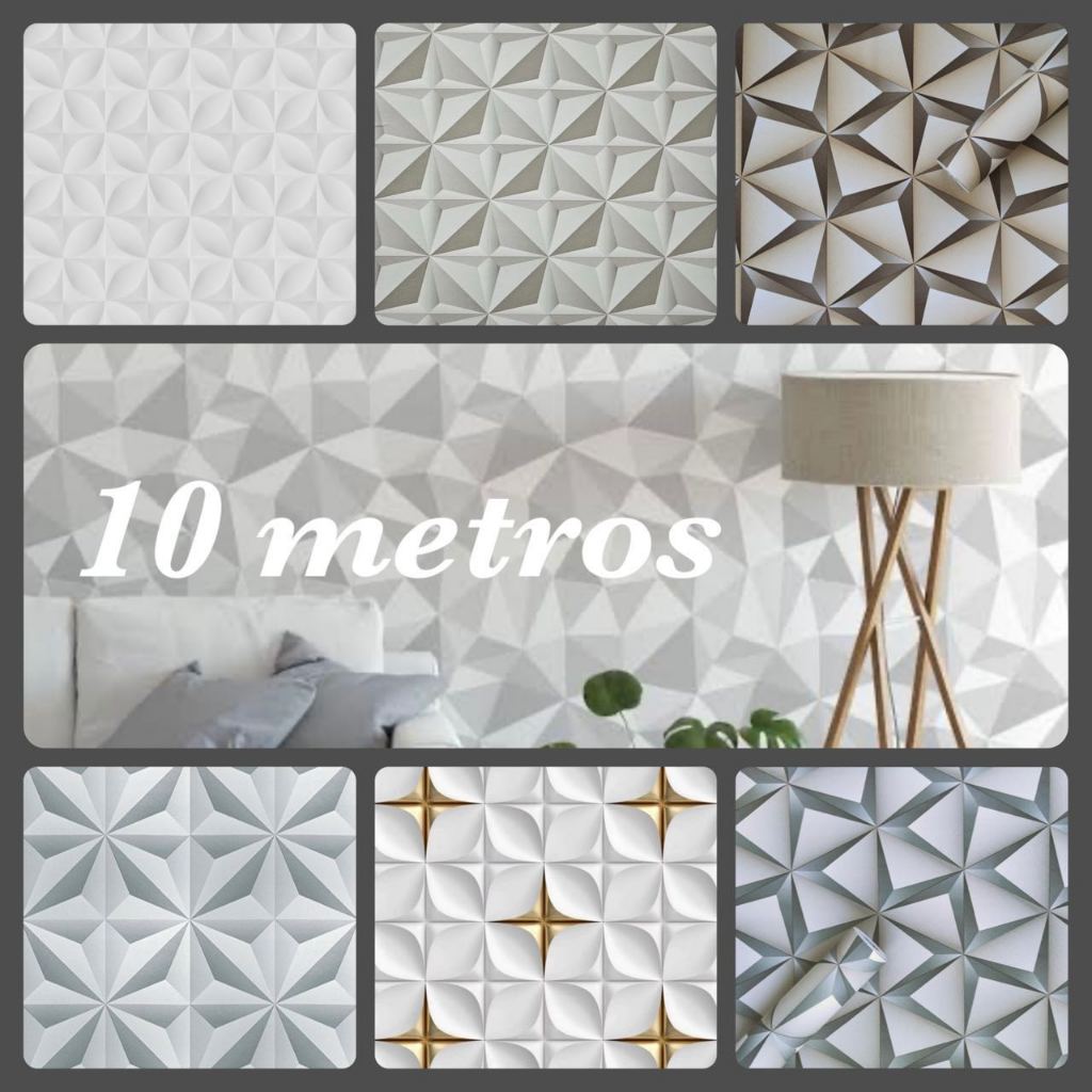 Papel de Parede 3D Modelo Geometrico 10 METROS x 45CM Adesivo Autocolante para Sala, Quarto