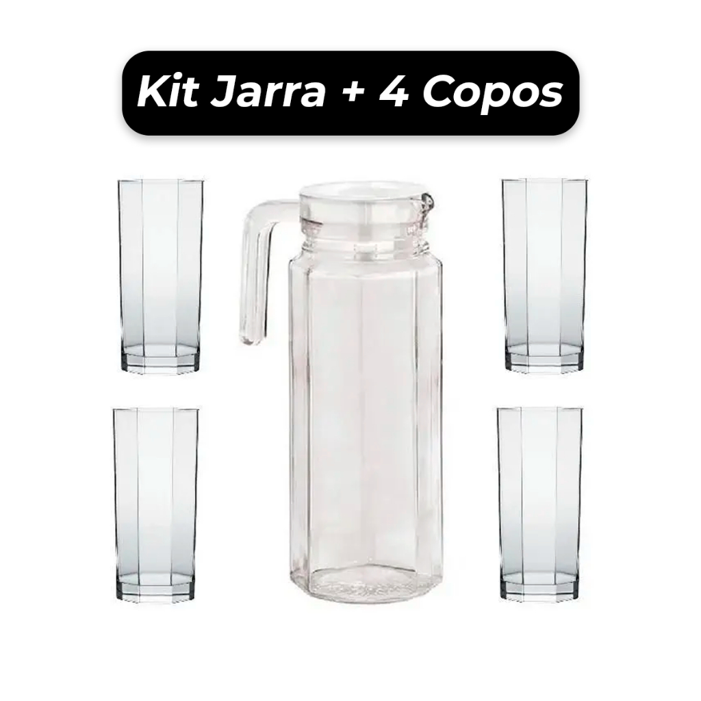 Conjunto De Jarra De Mesa Com 4 Copos Vidro Transparente Kit - Master Gourmet