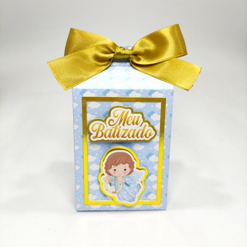 Caixa Milk Luxo Batizado Azul (10 Lembrancinhas) - Caixinhas Personalizadas Batizado Azul
