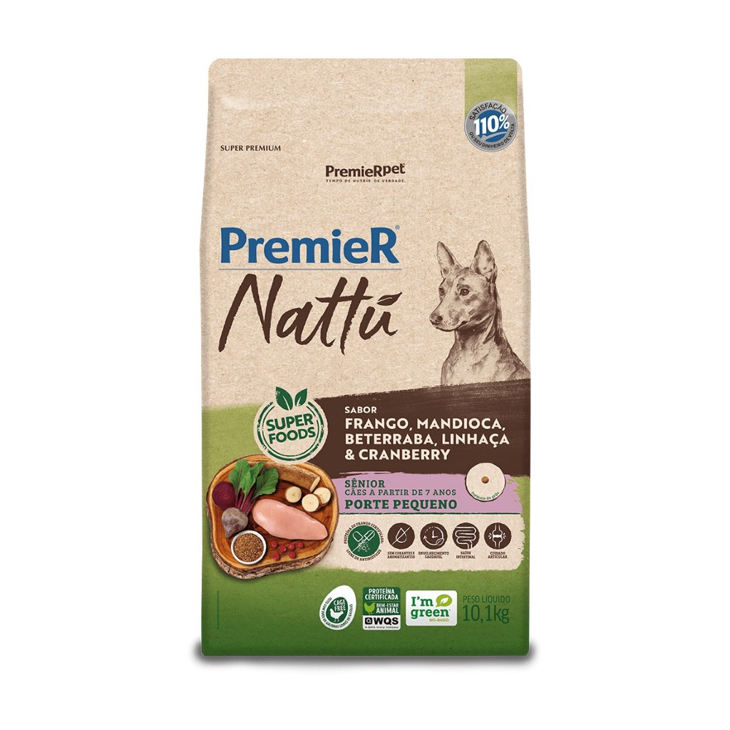Ração Premier Nattu Cães Sênior Porte Pequeno Sabor Frango e Mandioca 2,5kg - Pets