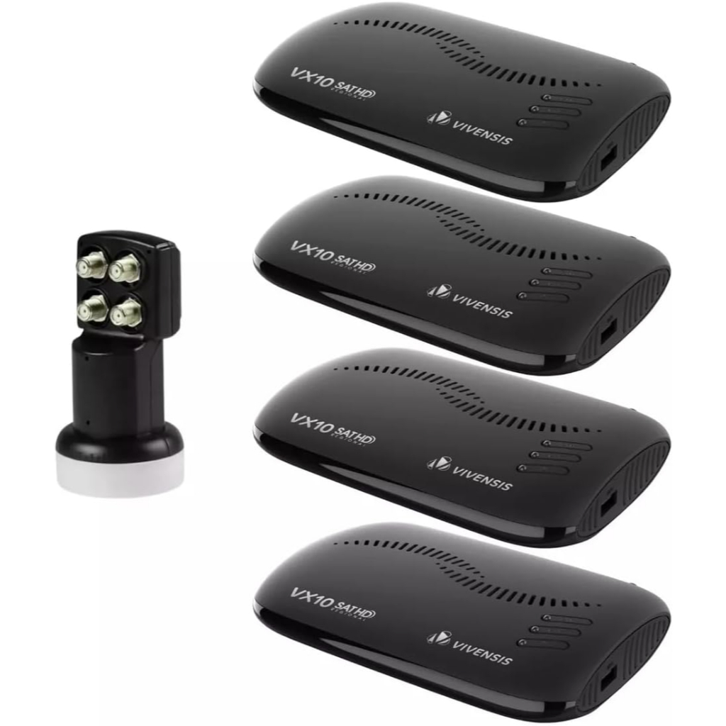 Kit 4 Receptor Digital Vx10 Vivensis Sat Hd com Lnbf Quádruplo Ku