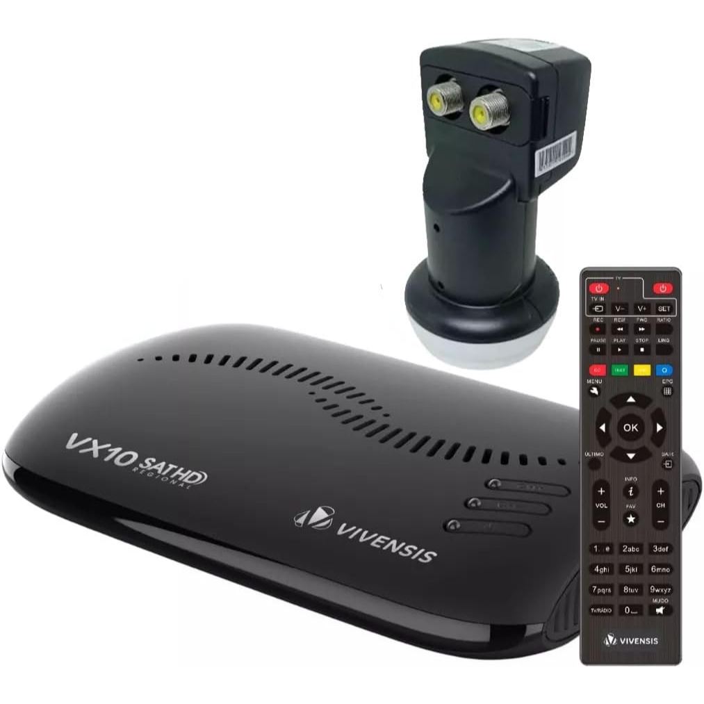 Kit Receptor de TV Vivensis VX10 SAT HD Banda Ku com LNBF Duplo Ku