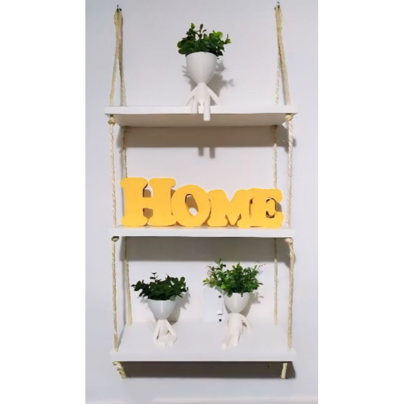 Prateleira 3 Andares MDF Suspensa Estante Nicho Suculentas Plantas Decorativa Sala Cozinha Banheiro