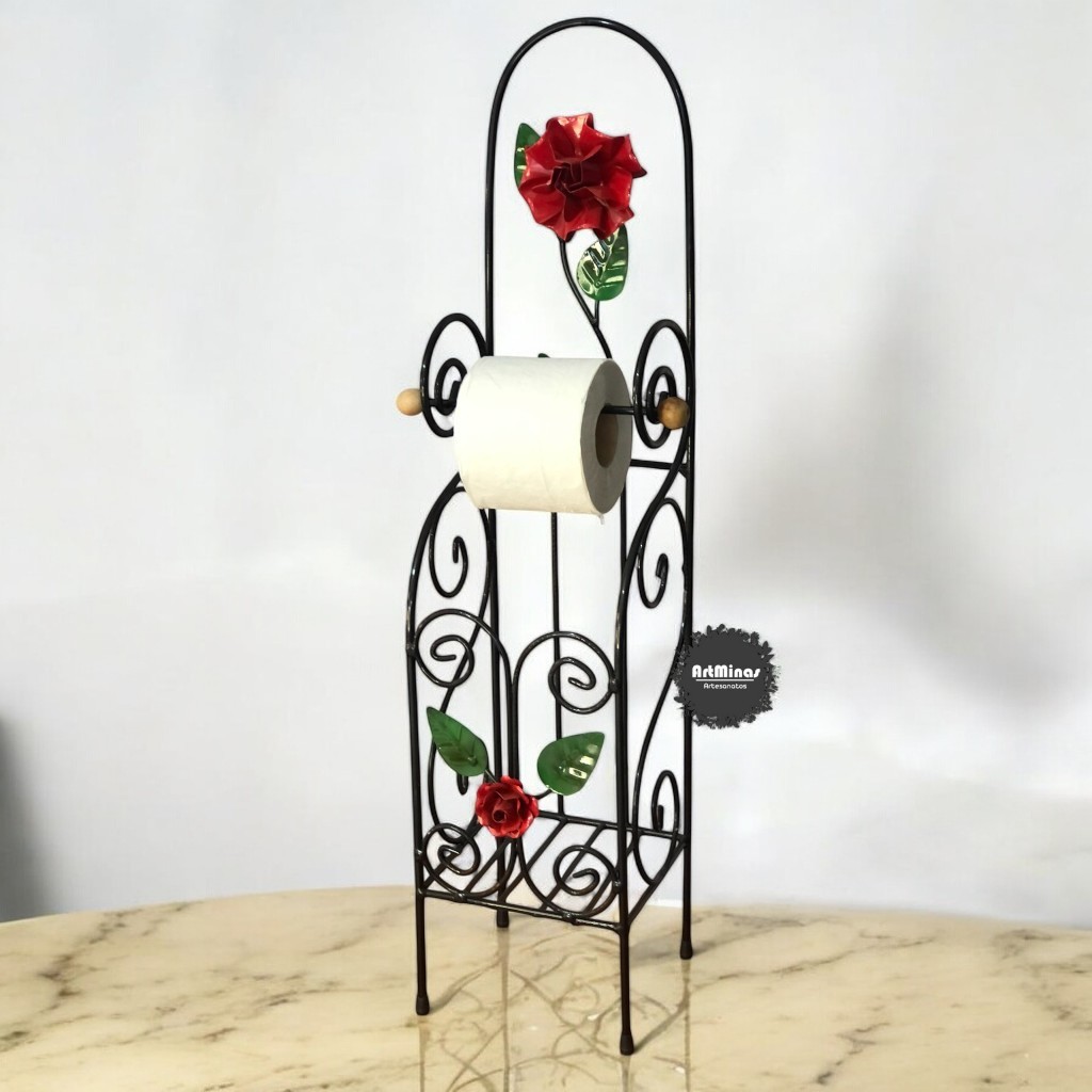 porta papel higiênico quadrado chão artesanal rústico ferro em Oferta na Shopee