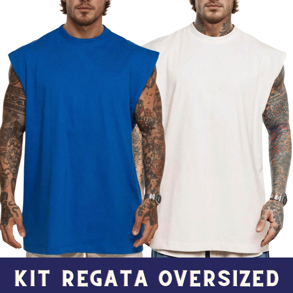 Kit Camisetas Regata Oversized Streetwear Masculina Streetwear Larga Academia Regata Over