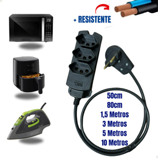 Extensão De 3 Tomadas 10/20 Amperes Com Desconto 150cm/80cm/1,5/3/5/10 Metros em Oferta na Shopee