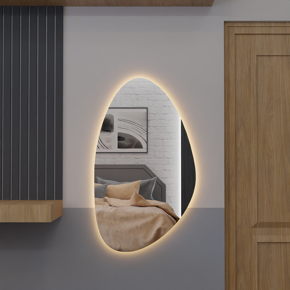 Espelho Organico Com Led E02 Luz Branca e Amarela Sala Quarto Salão