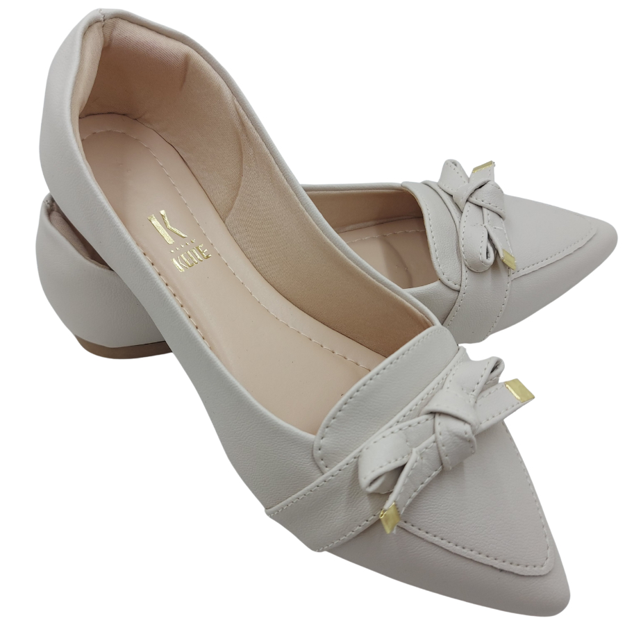 Sapatilha Mocassim Offwhite Fosco Feminino Rasteira Confort Bico Fino