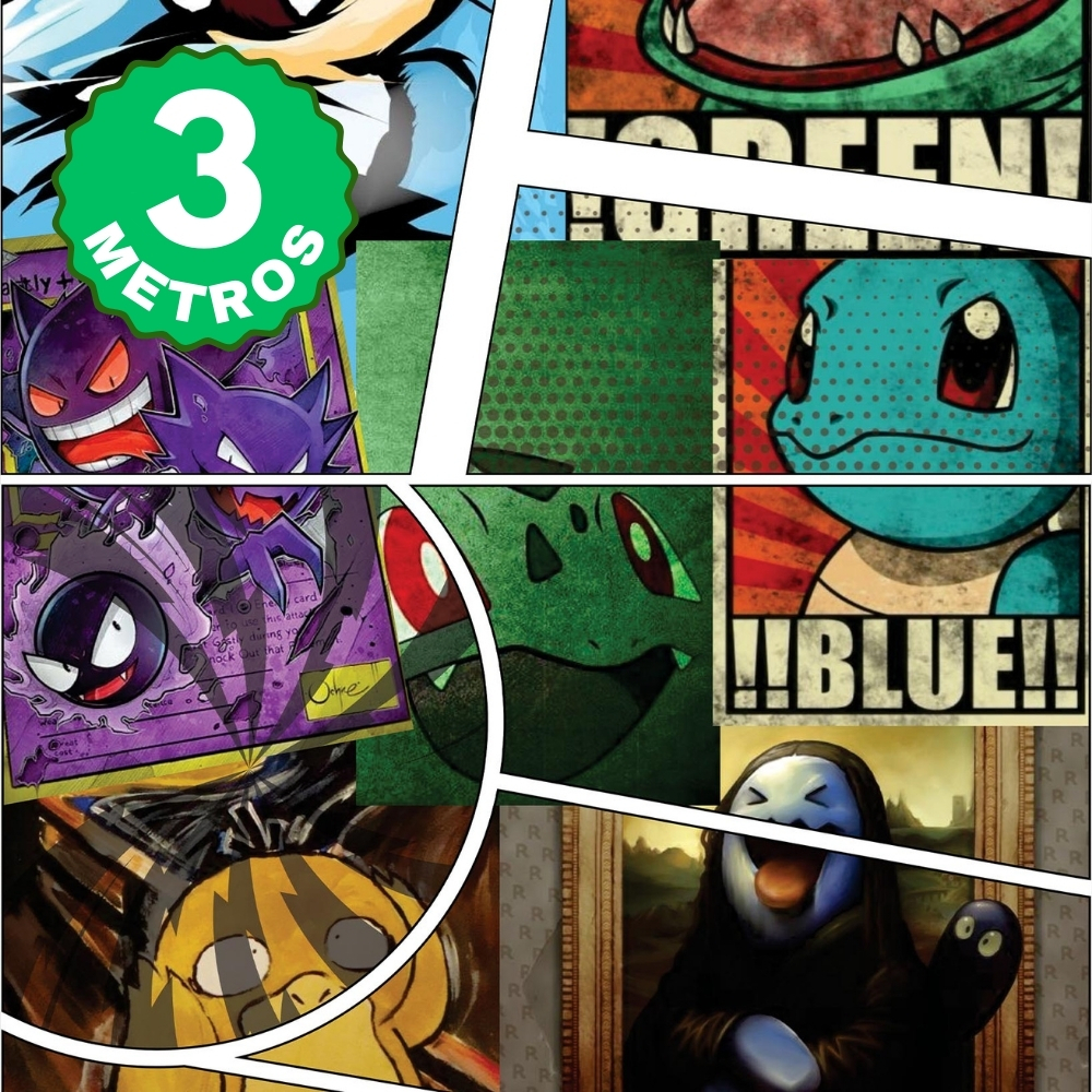 Papel de Parede Adesivo Pokemon Gamer Geek Quarto Infantil Colorido Anime Lavável 3 Metros