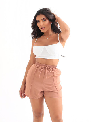 Kit 5 Short Duna Laço Feminino Alfaiataria Laço Curto Cintura Alta Shorts Liso Bermuda