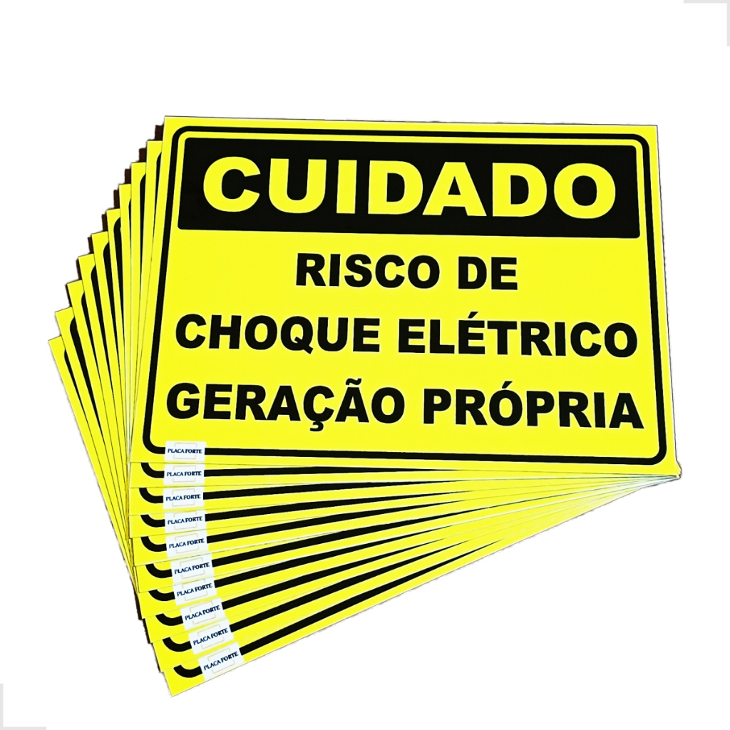 Kit Placas de Cuidado Risco de Choque Geração Própria Padrão Sinalização 25x18cm 1mm em Oferta na Shopee