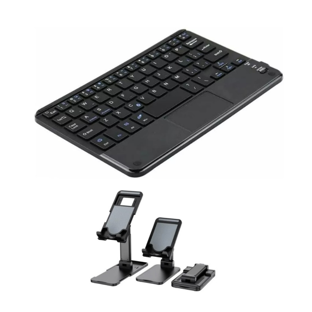 Teclado Bluetooth Preto com TouchPad + Suporte De Tablet Motorola Tab G70