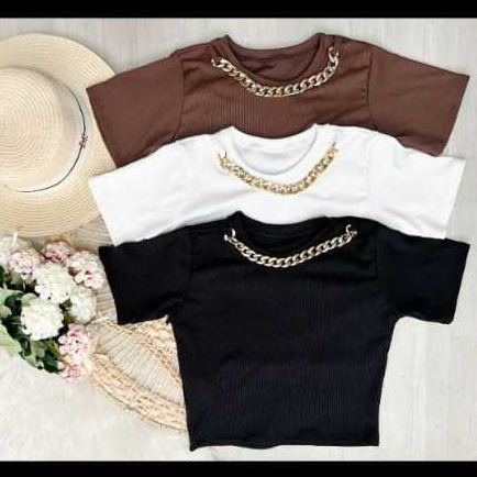 KIT2 Blusa Cropped feminina canelada com corrente premium