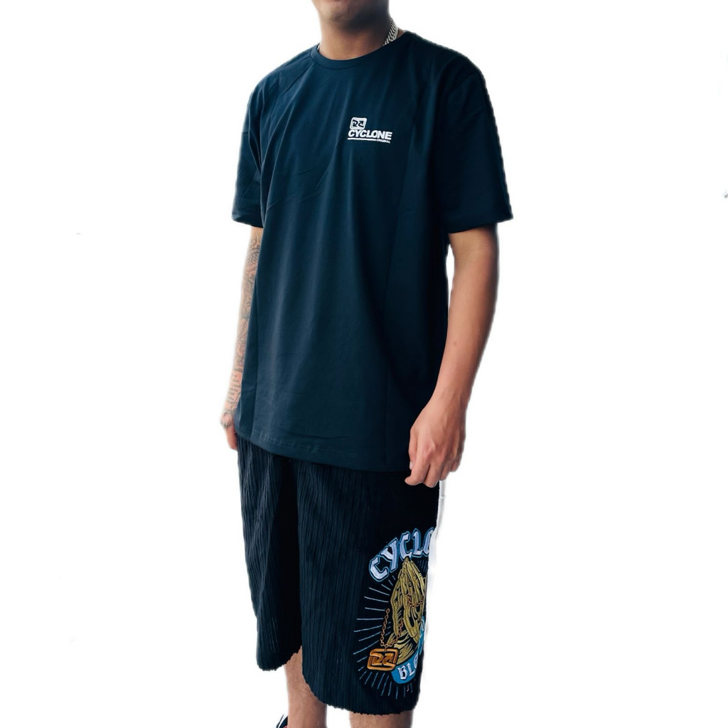 Conjunto Preto Bermuda Cyclone Veludo + Camiseta Algodão