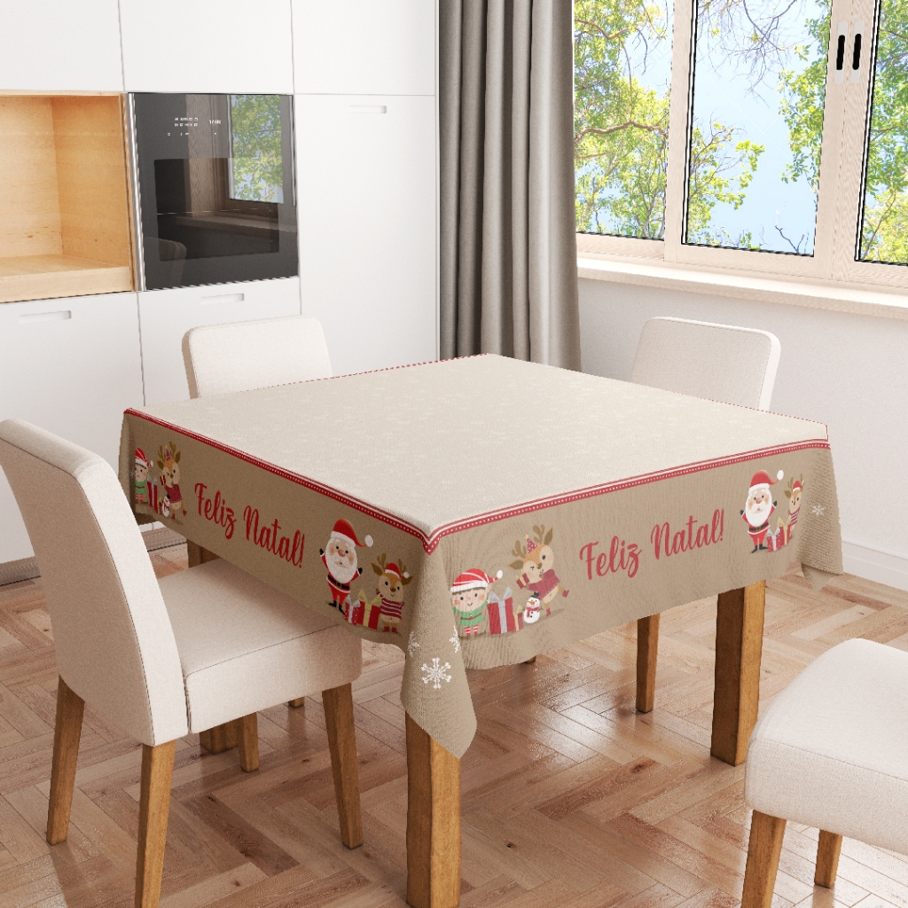 Toalha de Mesa Quadrada para 4 Lugares Natalina Feliz Natal DcoreAqui