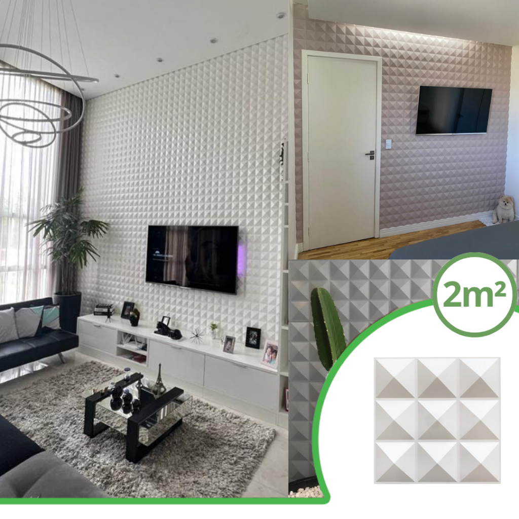 Revestimento 3D Pirâmide | Kit de 22 peças (2m²) - Decoração de Parede | Direct Borrachas em Oferta na Shopee