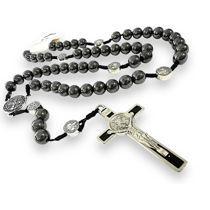 Terço de São Bento de Hematita, Terco de pescoço, Medalha de sao bento,Artigo Religioso