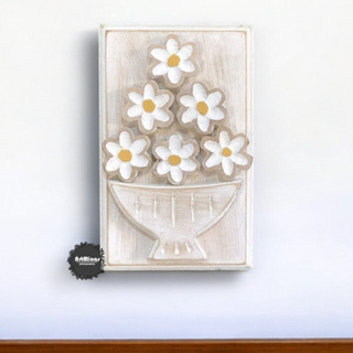 Quadro de flores 3D - branco varanda em madeira artesanal rústica em Oferta na Shopee