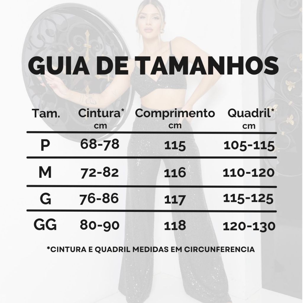 Calça Pantalona Paete Toda Forrada Feminina Cintura Alta P ao GG Festa Elegante Brilho Estilosa