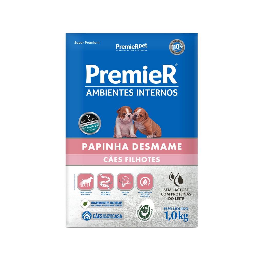 Papinha Premier Ambientes Internos Desmame de Cães Filhotes Sabor Frango 1kg - Pets