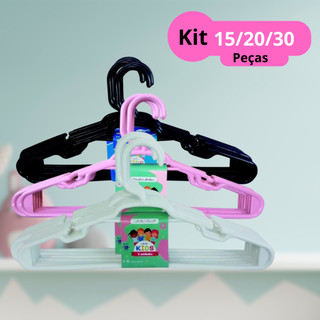 Cabide Infantil 15 20 e 30 Unidade Reforçado Para Organizar Roupas Branco Rosa e Preto Envio Rápido em Oferta na Shopee
