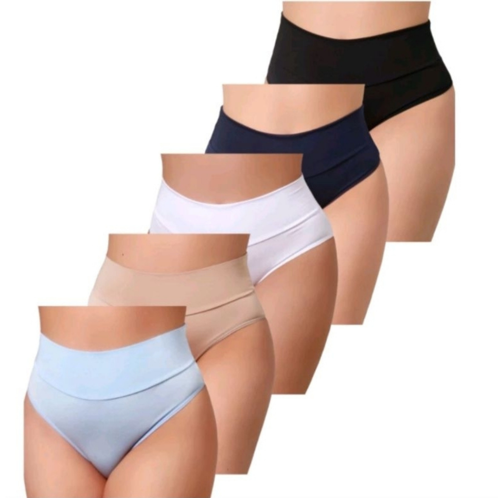 Kit 3 Calcinhas Cós Alto Modeladora Tanga Reduz Medida Lingerie Cintura Alta Feminina Adulto Lisa em Oferta na Shopee
