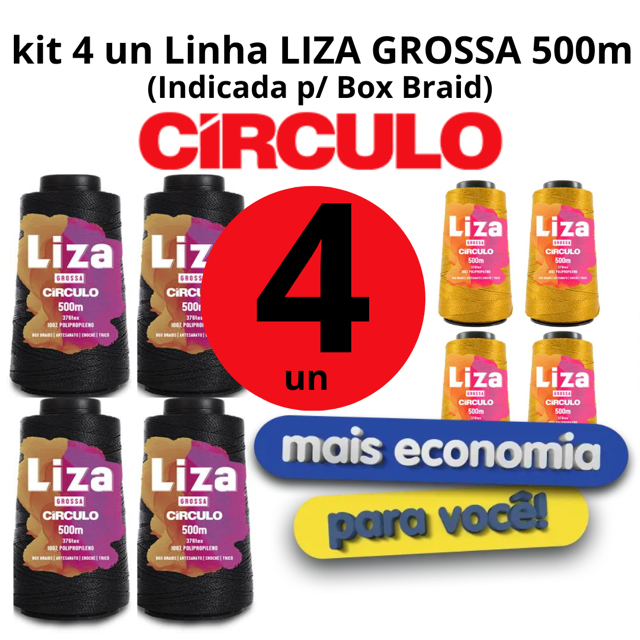 Kit 4 unidades Fio Linha Liza Grossa Círculo 500m - Indicado para Box Braid (mesma espessura da princesa) em Oferta na Shopee