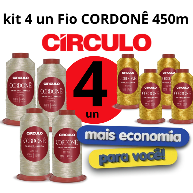 KIT 4 UNIDADES FIO CORDONÊ 450M CÍRCULO em Oferta na Shopee