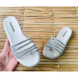 Sandália Feminina Rasteirinha Papete Birken Strass Brilho em Oferta na Shopee