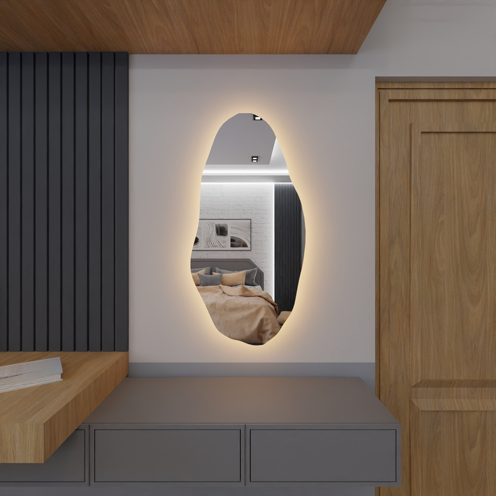 Espelho Organico Com Led E05 Luz Branca e Amarela Sala Quarto Salão