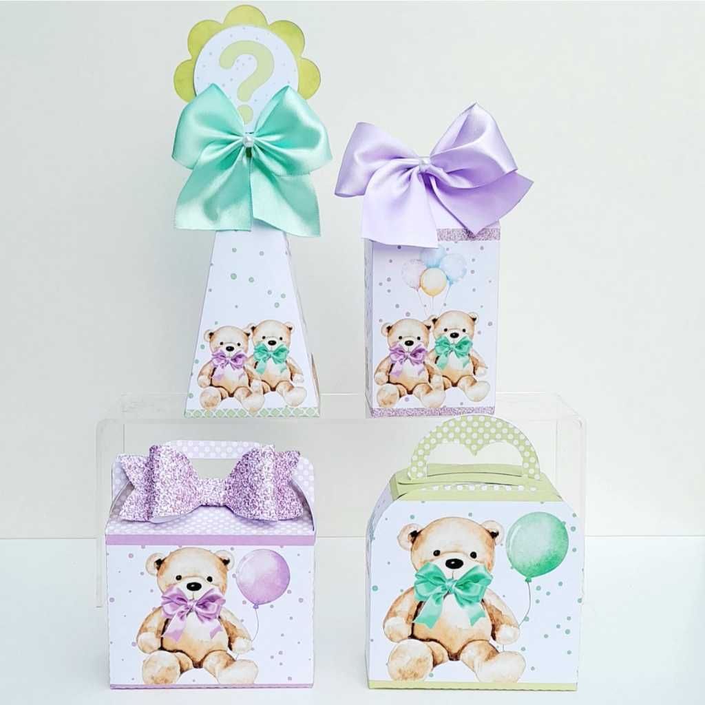 Kit Festa Chá Revelação, Caixinhas Personalizadas, lembrancinhas para Festas/ Lilás e Verde
